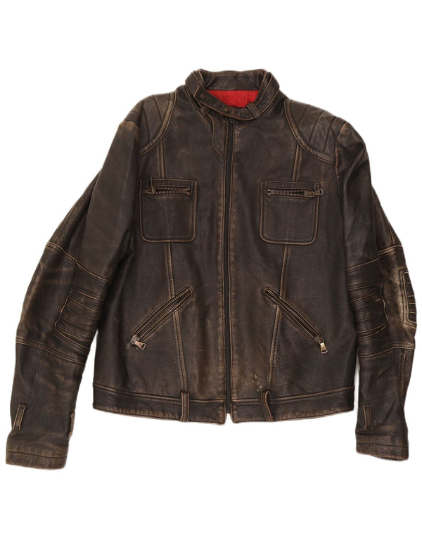 GF Ferre Chaqueta de cuero para hombre UK 42 XL Cuero marrón