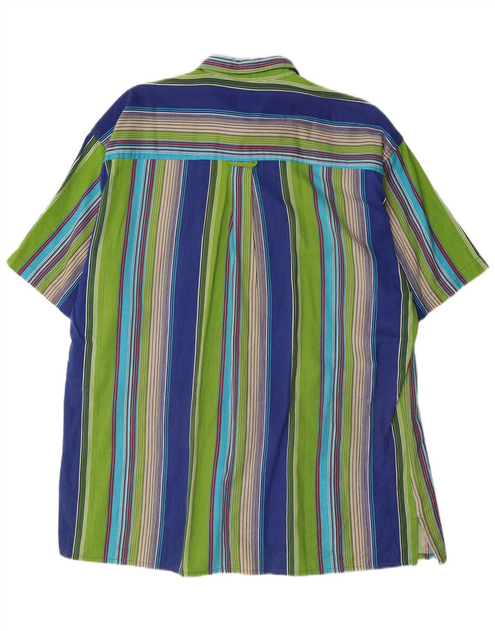 VINTAGE Camisa de manga corta para hombre Algodón de rayas multicolor grande