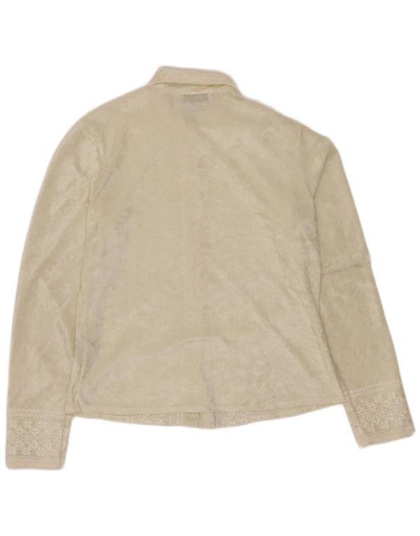 ENARA CAMICE Womens Velour Shirt Blouse UK 12 Medium Off White Floral Silk