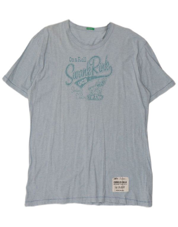 Benetton Camiseta Gráfica Para Hombre Top 2XL Algodón Azul