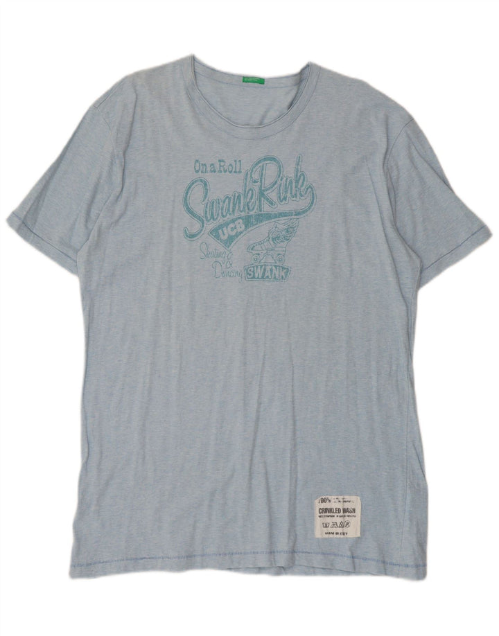 Benetton Camiseta Gráfica Para Hombre Top 2XL Algodón Azul