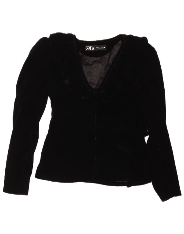 ZARA Chaqueta Blazer De Terciopelo Mujer UK 6 XS Poliéster Negro