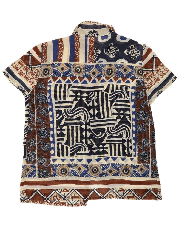 Vintage mujer ver a través de camisa blusa Reino Unido 18 XL multicolor geométrico