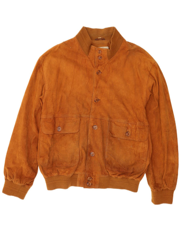 Vintage hombres ante bomber chaqueta Reino Unido 42 XL cuero marrón