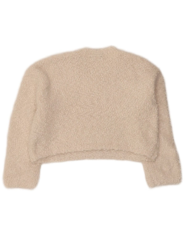 Zara Mujer Crop Suéter De Cuello Redondo De Gran Tamaño UK 10 Small Off White