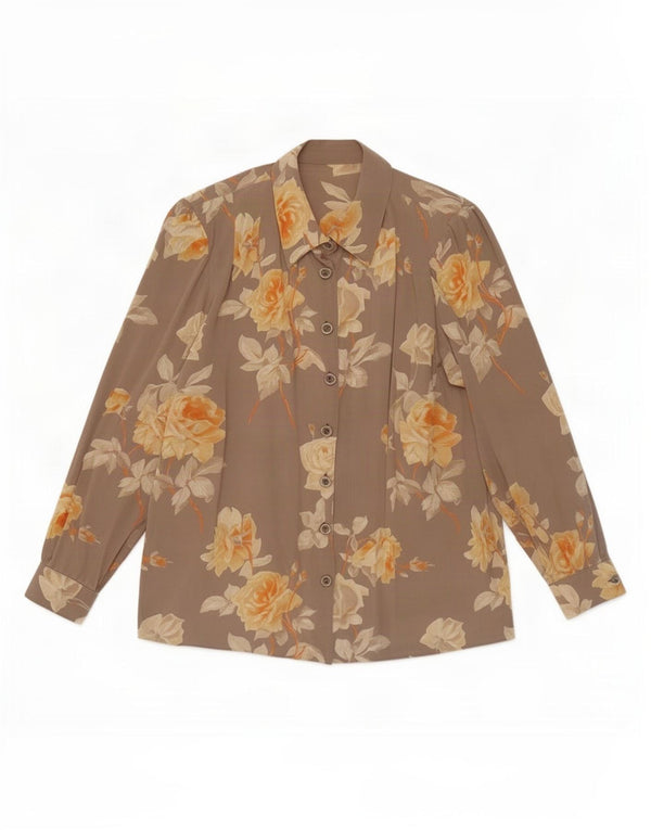 Vintage mujer camisa Reino Unido 16 grande beige floral