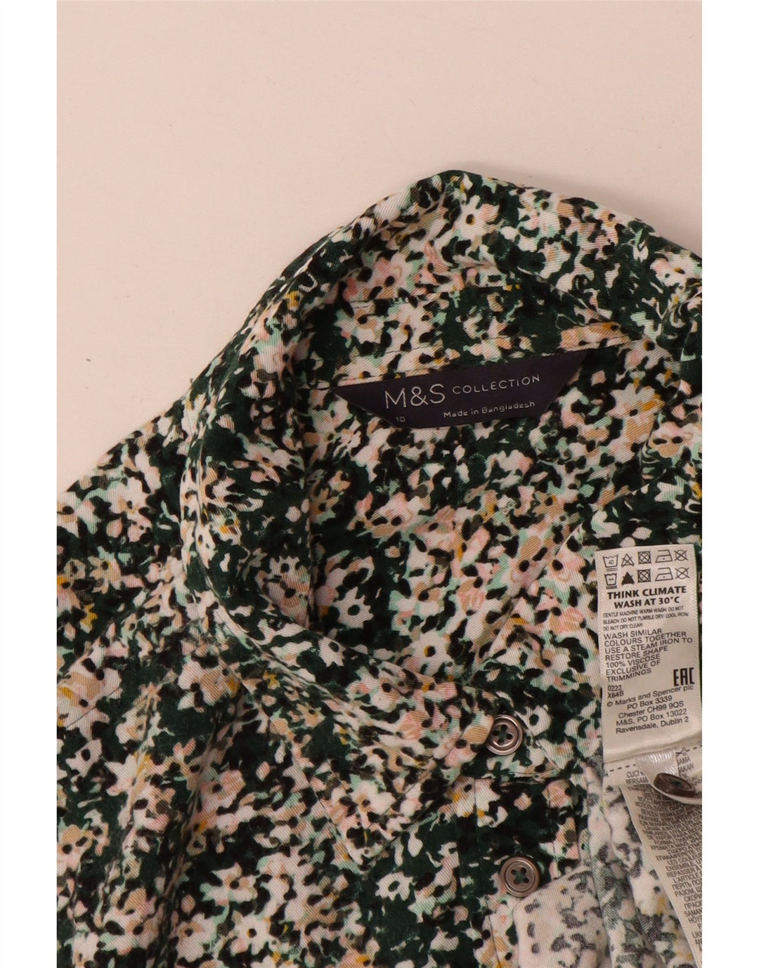 Marks & Spencer Blusa camisera extragrande para mujer UK 10 Small Green Floral