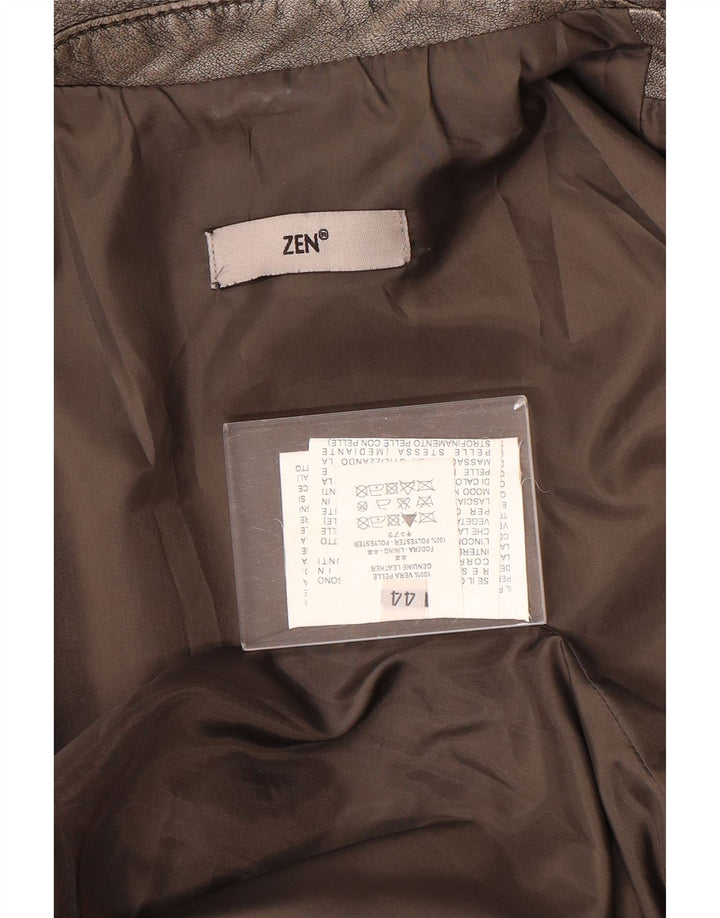 Chaqueta Biker De Cuero Zen Mujer IT 44 Cuero Gris Medio