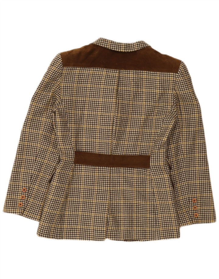 Vintage mujer 4 botones Blazer chaqueta IT 44 lana de pata de gallo marrón medio