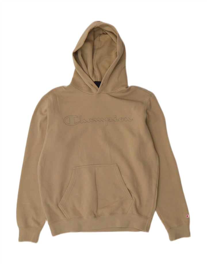 CHAMPION Mens Graphic Hoodie Jumper Medium Khaki Cotton Vintage Champion and Second-Hand Champion from Messina Hembry 
