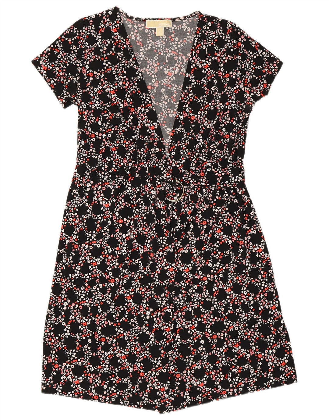 MICHAEL KORS Vestido cruzado para mujer UK 10 Pequeño Poliéster floral negro