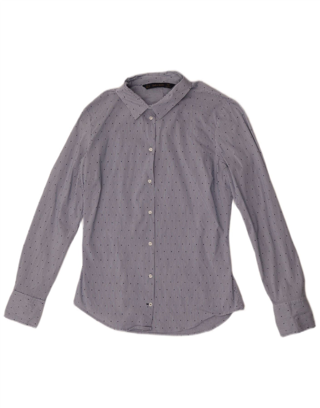 Zara Mujer Camisa Reino Unido 12 Mediano Azul Pinstripe