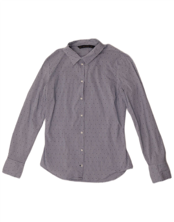 Zara Mujer Camisa Reino Unido 12 Mediano Azul Pinstripe
