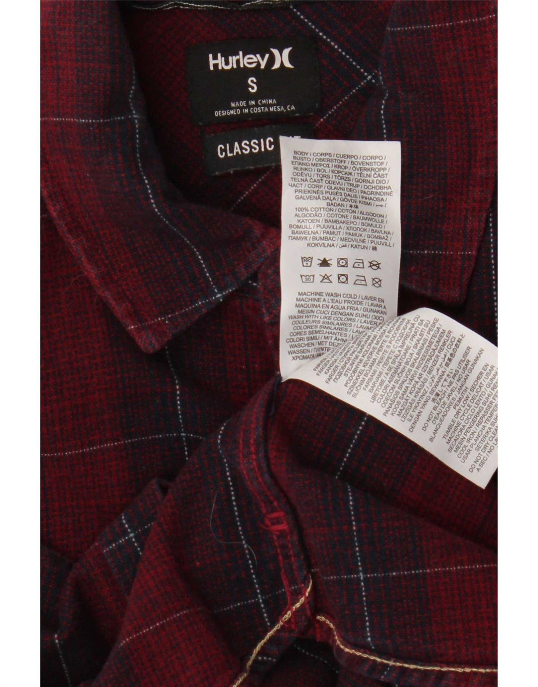 Hurley Camisa De Franela De Corte Clásico Para Hombre Algodón A Cuadros Granate Pequeño