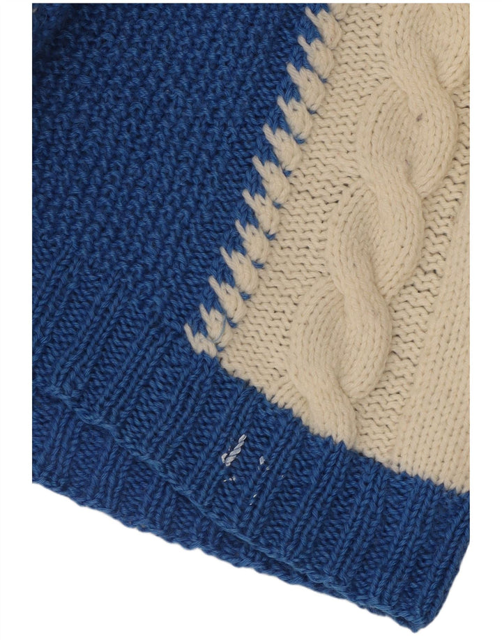 VINTAGE suéter de jersey con cuello en V para mujer Reino Unido 10 Bloque de color azul pequeño