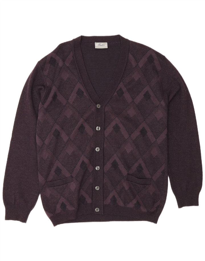 Rodes Suéter tipo cárdigan para hombre 2XL Púrpura Argyle/Lana de diamante