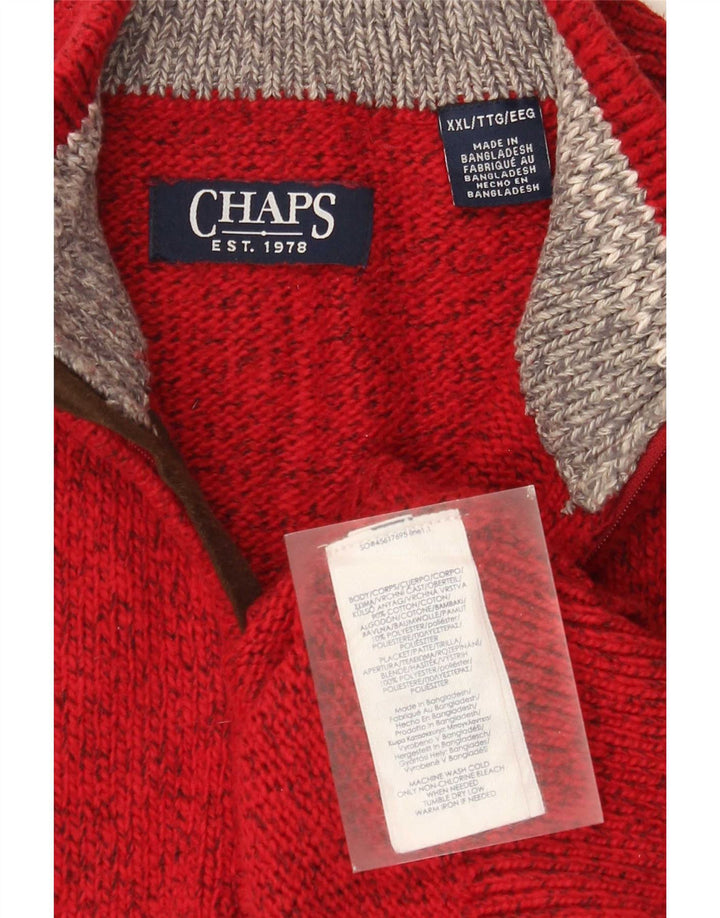 Chaps Suéter tipo jersey con cuello y cremallera para hombre 2XL Algodón moteado rojo