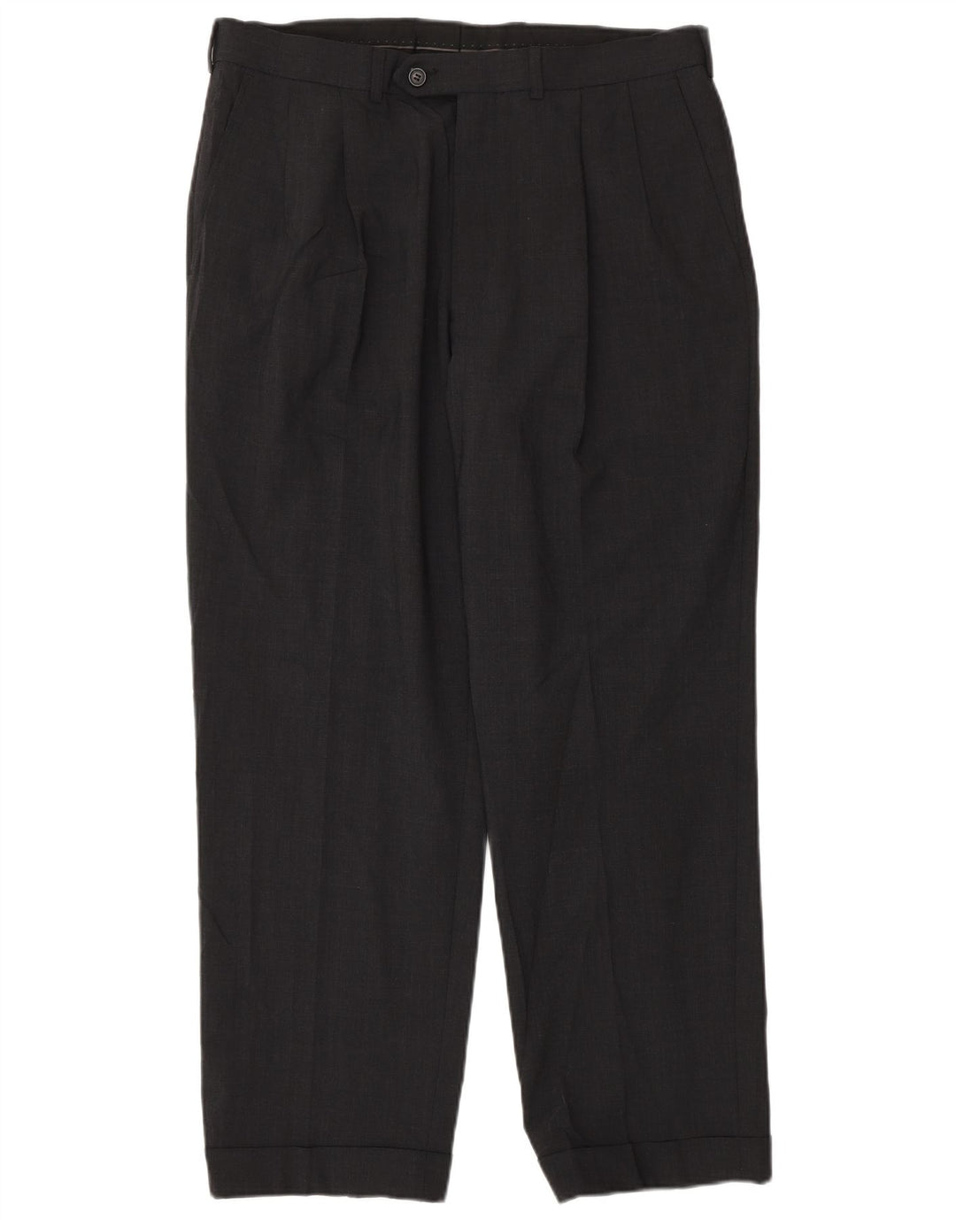 Marks & Spencer Pantalones de traje con pinzas a medida para hombre W34 L29 Poliéster gris