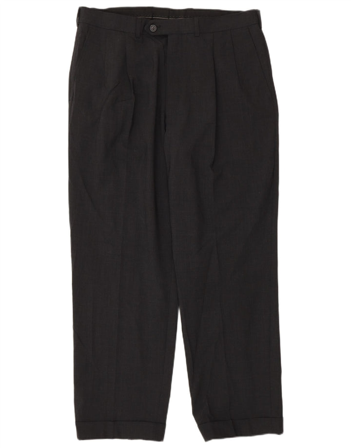 Marks & Spencer Pantalones de traje con pinzas a medida para hombre W34 L29 Poliéster gris