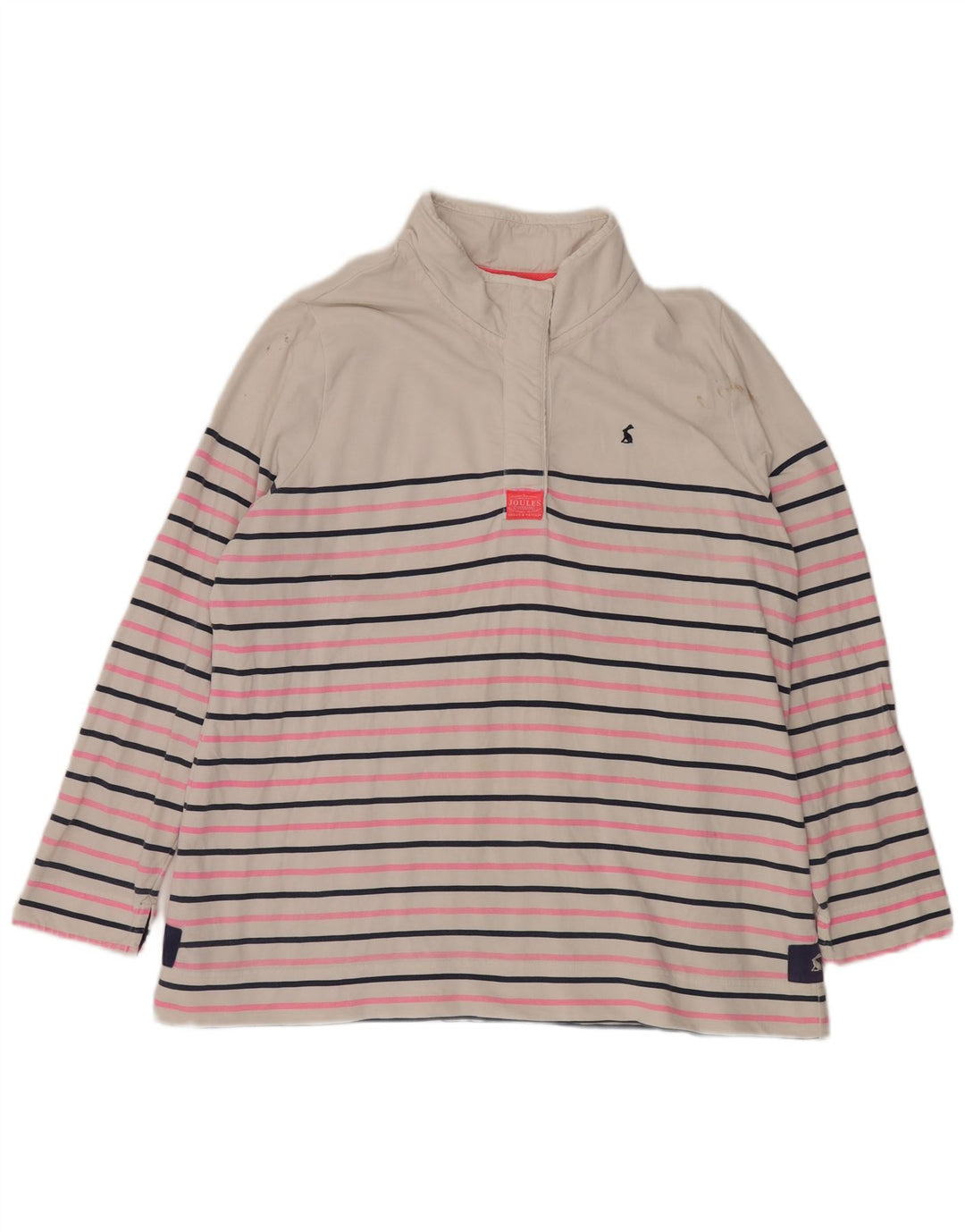 JOULES Sudadera con cuello y botones para mujer UK 20 2XL Blanco a rayas
