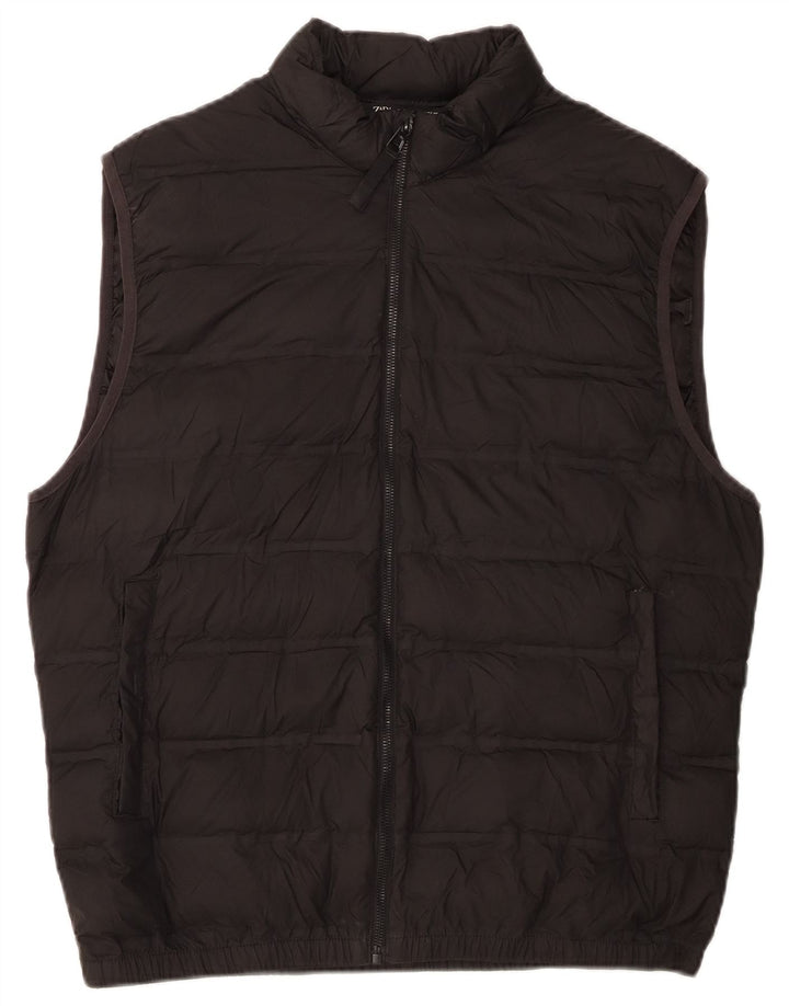 Zara Mujer Chaleco Acolchado UK 46 Grande Poliéster Negro