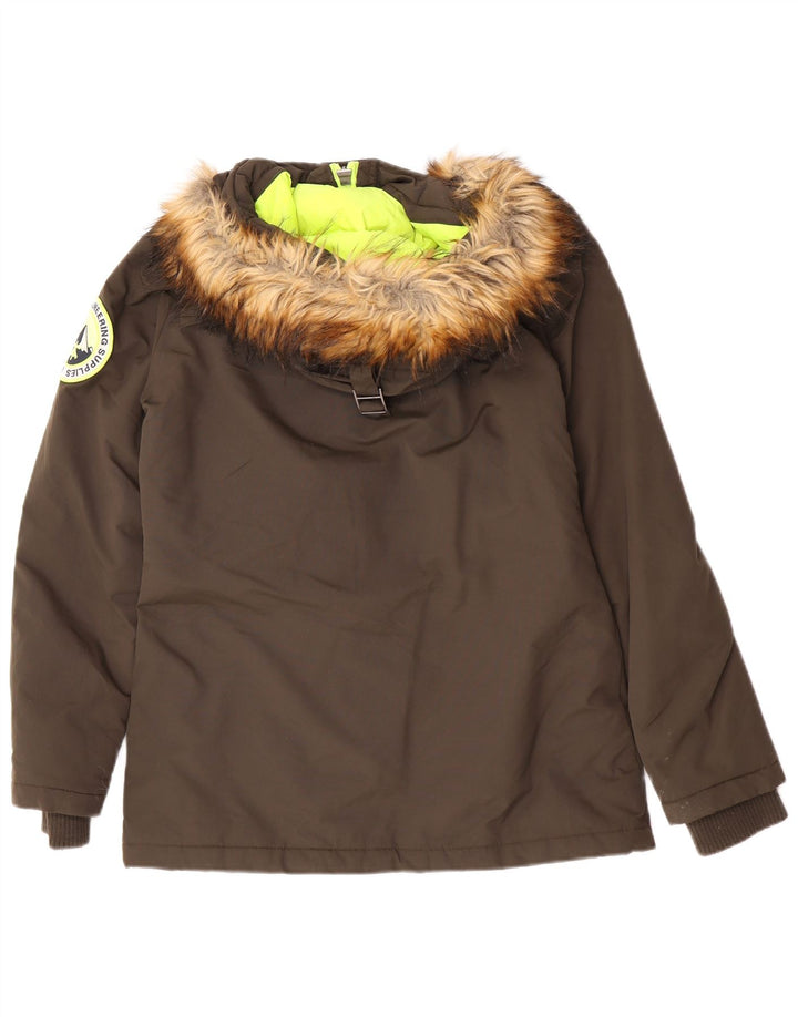 Superdry Parka extragrande con capucha para mujer, talla 40, nailon caqui pequeño