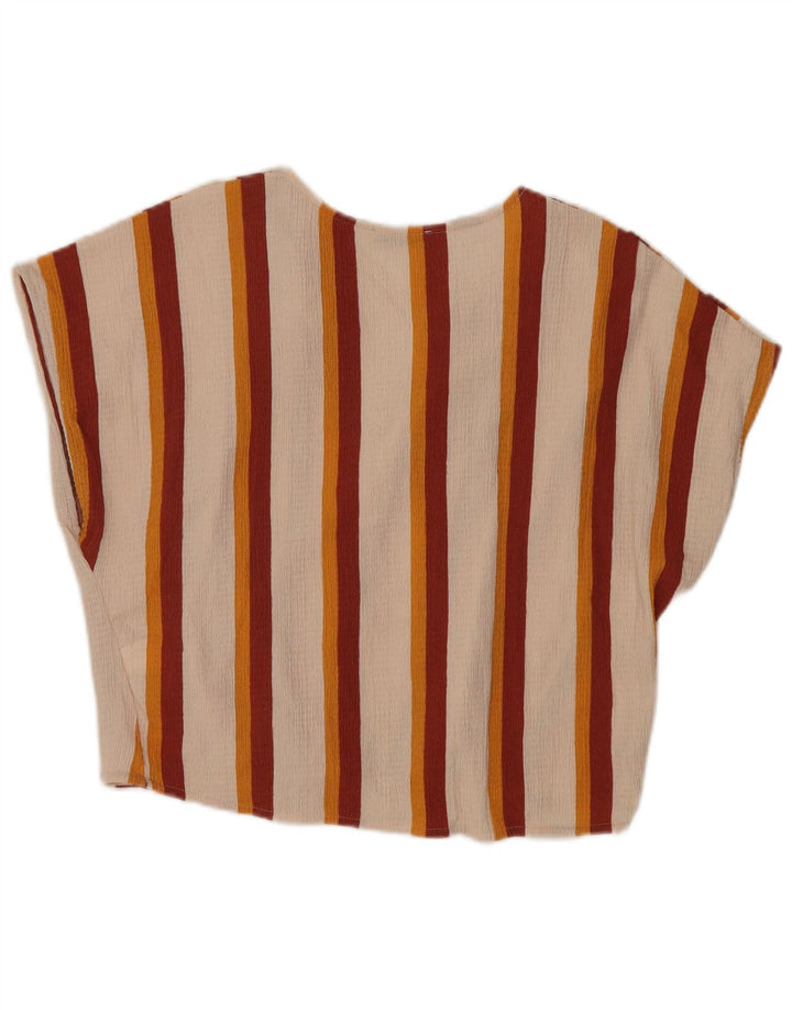 Zara Mujer Trafaluc Blusa Top UK 40 Grande Poliéster A Rayas Blanco Roto