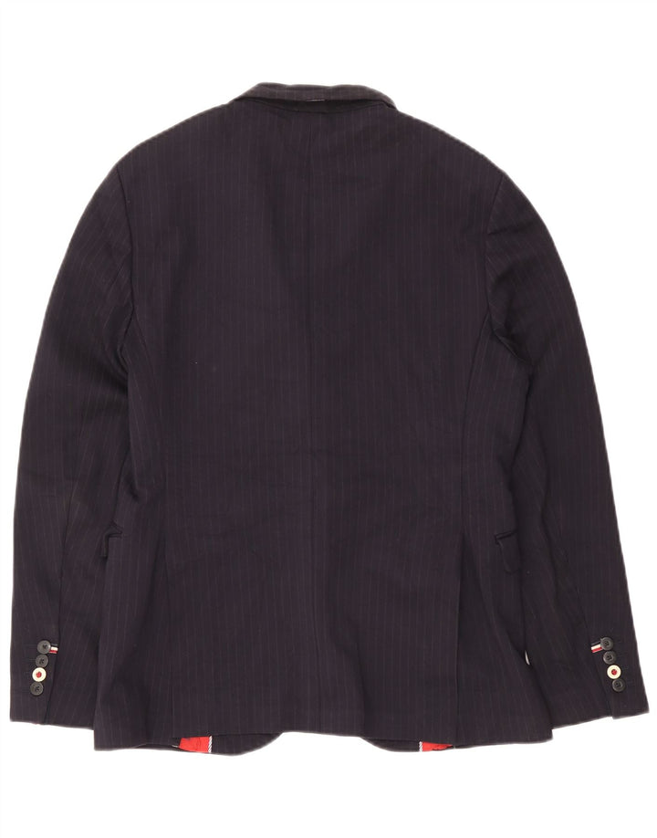 Zara Chaqueta tipo blazer de 2 botones para hombre EU 50 Medium Azul marino Rayas diplomáticas Viscosa