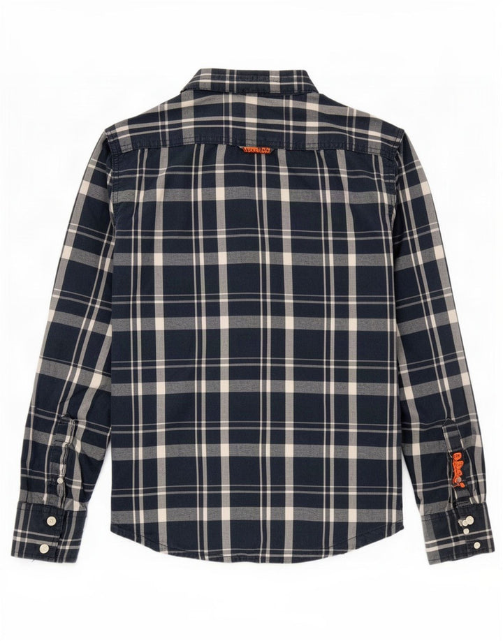 Camisa Superdry Hombre De Algodón A Cuadros Azul Marino Mediano