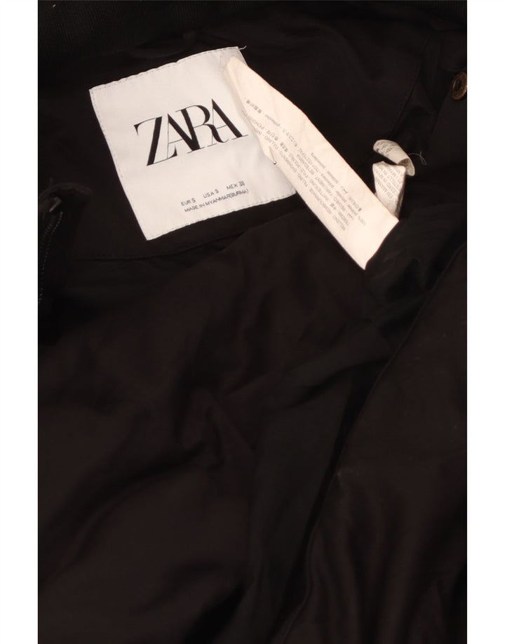 Zara Mens Chaqueta Acolchada Con Capucha UK 36 Small Poliéster Negro