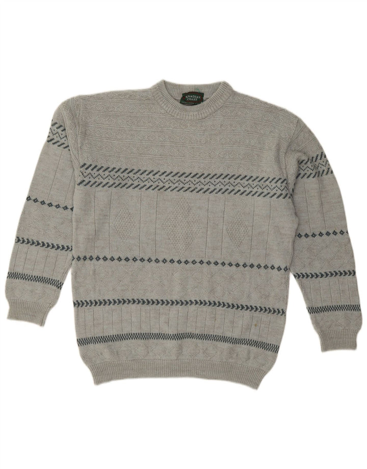 CANADIAN Suéter de cuello redondo para hombre Acrílico a rayas gris medio