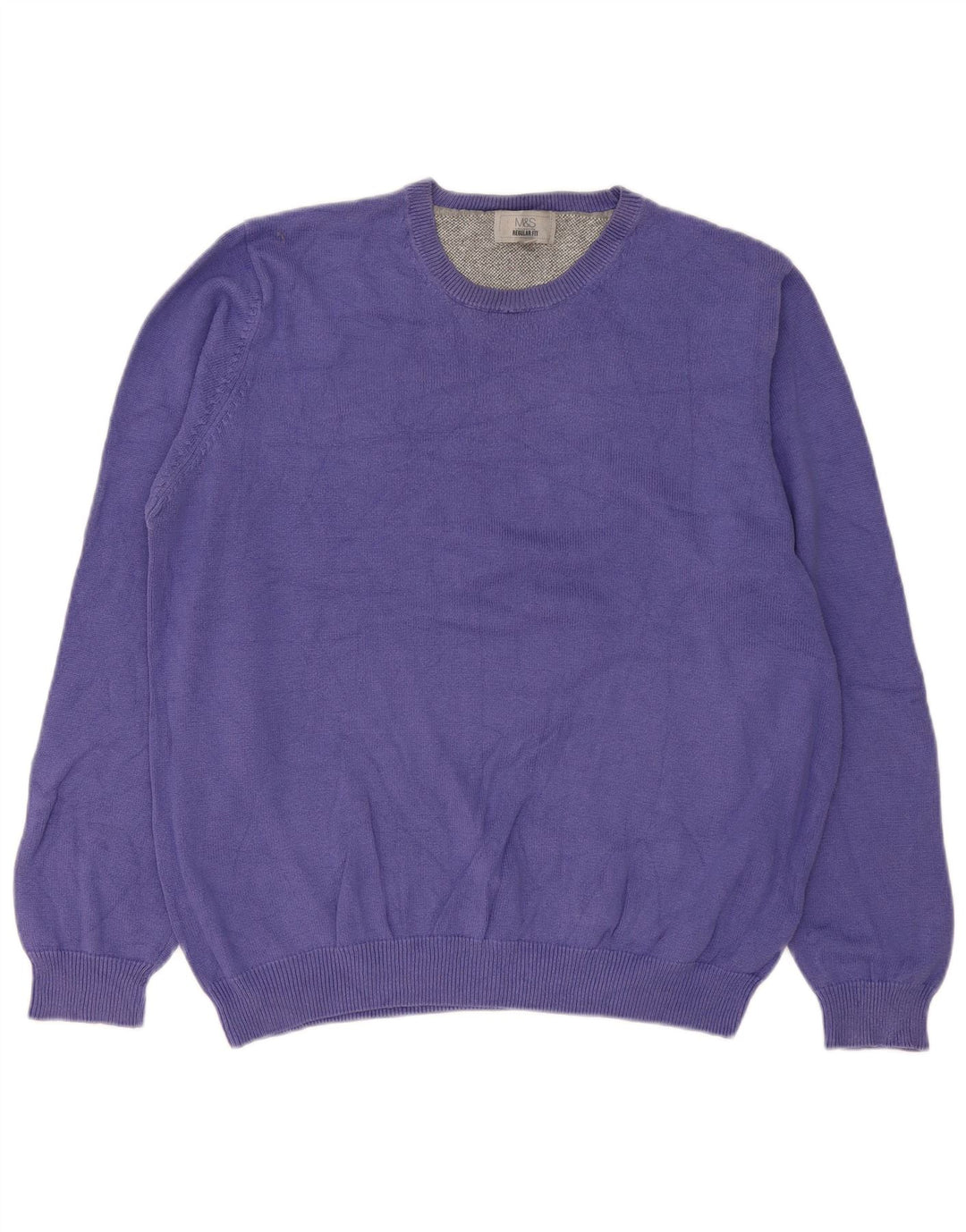 Marks & Spencer Suéter tipo jersey con cuello redondo y corte regular para hombre, talla grande, color morado