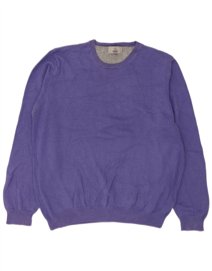 Marks & Spencer Suéter tipo jersey con cuello redondo y corte regular para hombre, talla grande, color morado