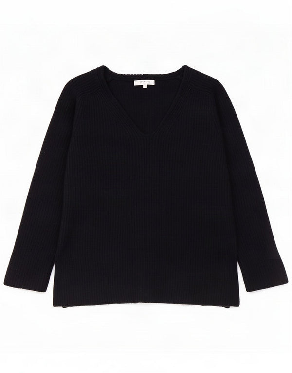 Hobbs Jersey con cuello en V para mujer UK 40 Small Lana azul marino