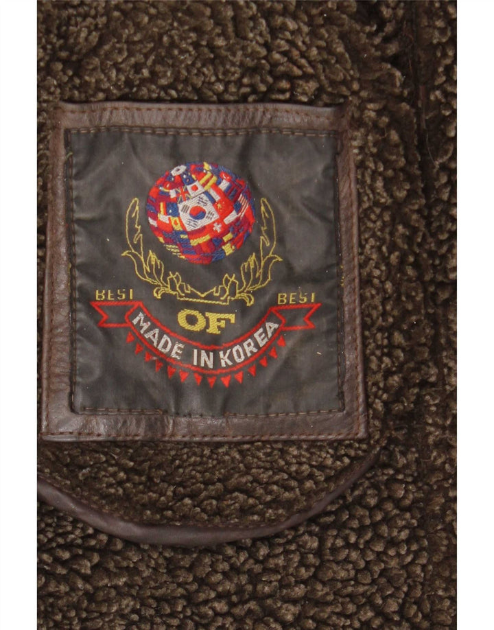 Vintage hombres Sherpa chaqueta de cuero Reino Unido 40 marrón grande