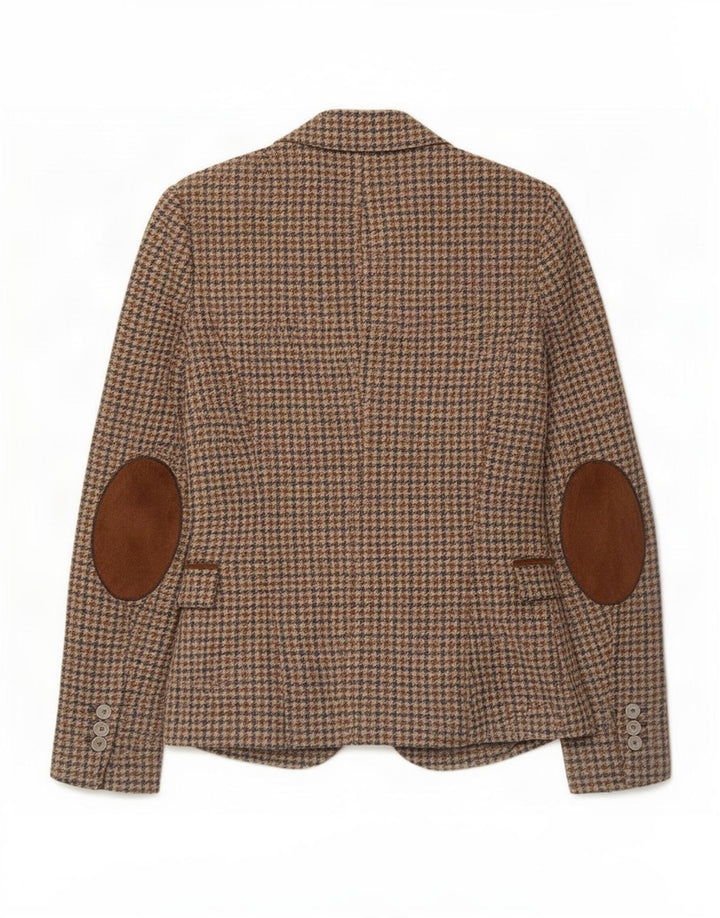 Zara Mujer Chaqueta Blazer De 1 Botón UK 10 Small Lana De Pata De Gallo Marrón