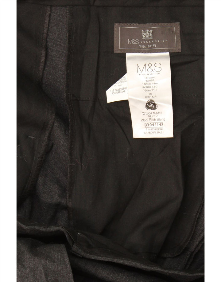 Marks & Spencer Pantalón de traje de corte regular para hombre W44 L31 Lana gris