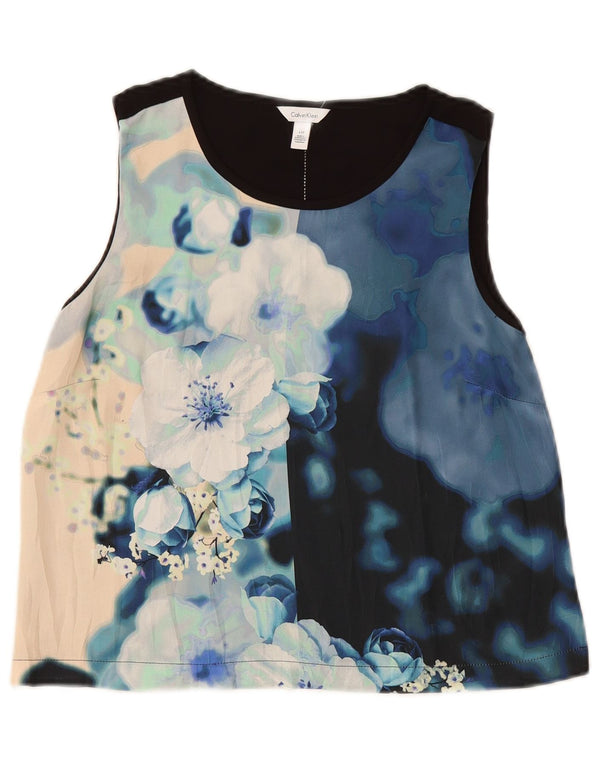 CALVIN KLEIN Blusa corta para mujer UK 10 Small Azul marino Floral