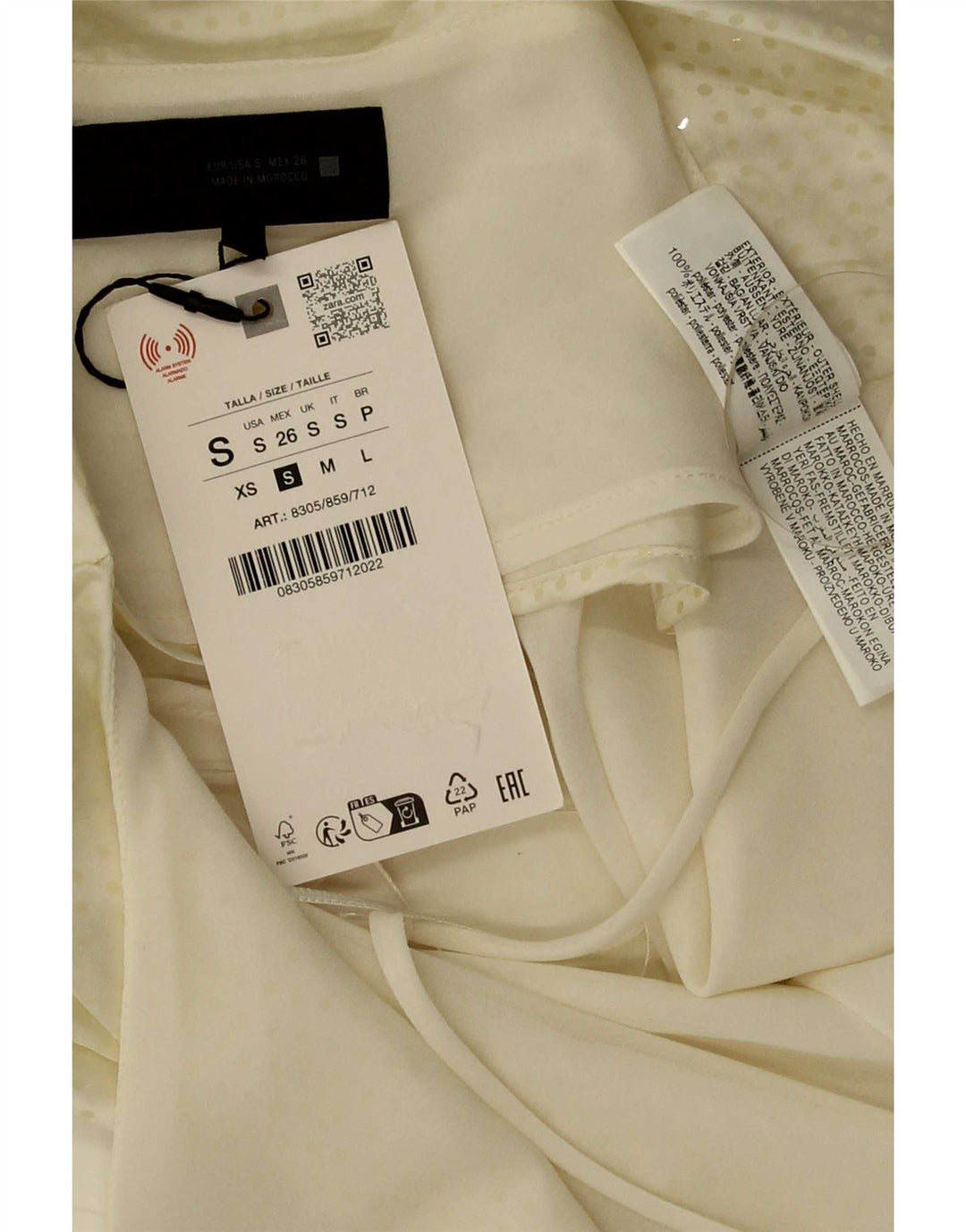 Zara Top corto con hombros descubiertos para mujer UK 10 Pequeño poliéster moteado en blanco roto