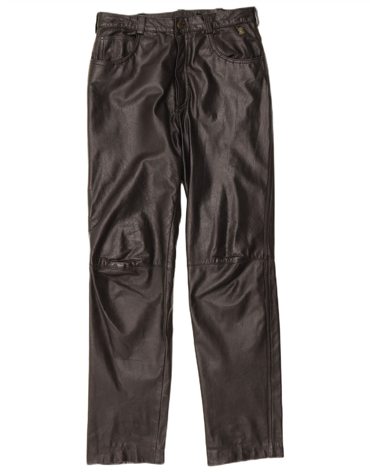 Pantalones de cuero rectos vintage para hombre W31 L30 Negro