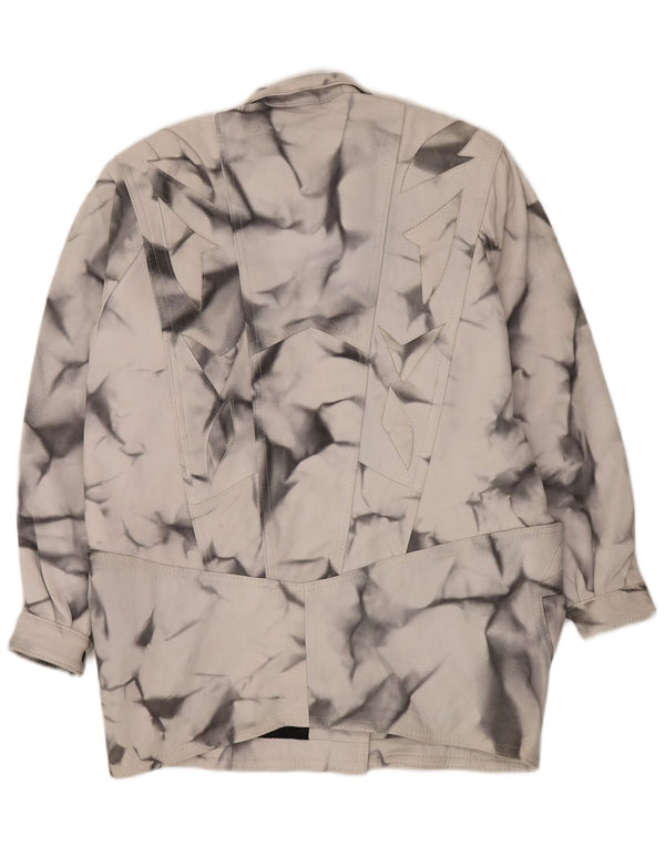 VINTAGE Abrigo de cuero de ajuste suelto para mujer Reino Unido 20 2XL Gris Geométrico