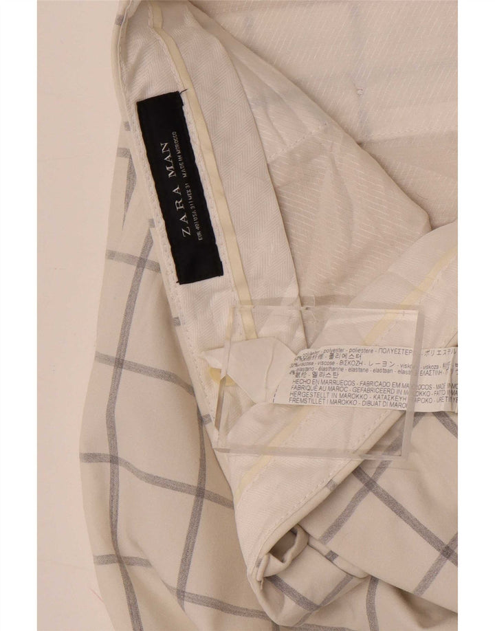 Zara Mens Slim Chino Pantalones EU 40 Medium W31 L33 Blanco Cuadros Poliéster