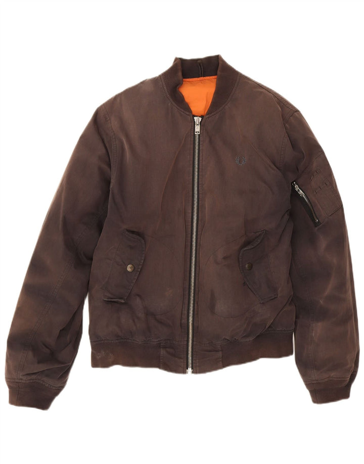 Fred Perry Chaqueta Bomber para Hombre UK 36 Small Marrón Algodón