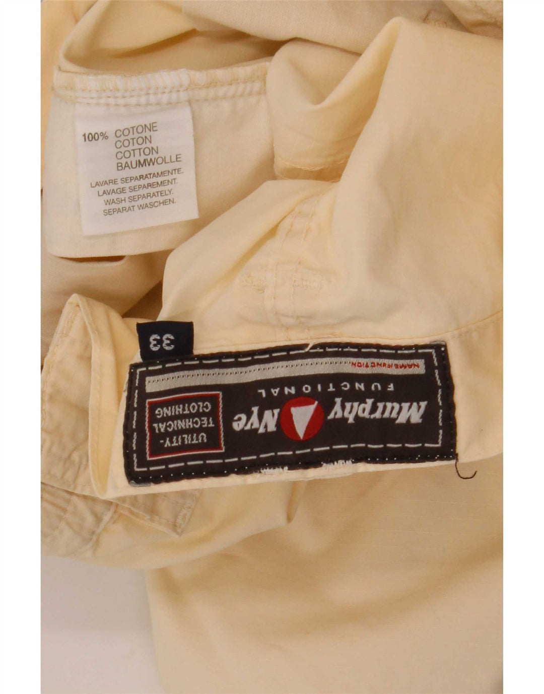 Murphy & Nye Pantalones cortos tipo cargo para hombre W33 Medium Off White Cotton