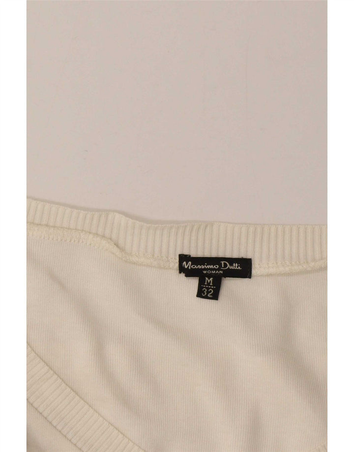 Massimo Dutti Jersey Corto con Cuello en V para Mujer UK 12 Medium Off White