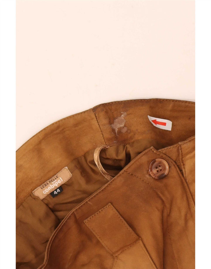 Pantalones rectos de ante para mujer Conbipel IT 44 Medium W28 L29 Cuero beige