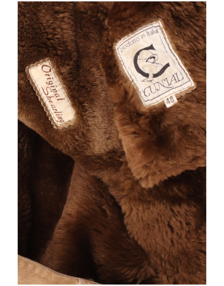 Chaqueta de piel de oveja vintage para hombre IT 48 cuero marrón medio