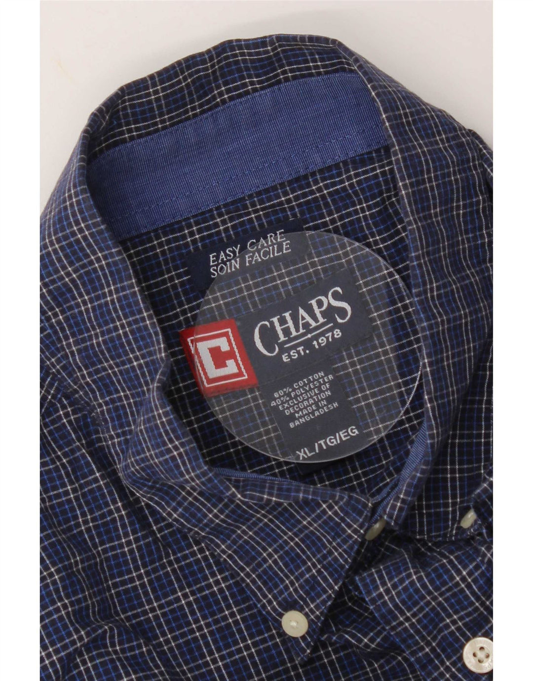 Chaps Camisa de fácil cuidado para hombre XL Algodón a cuadros azul marino