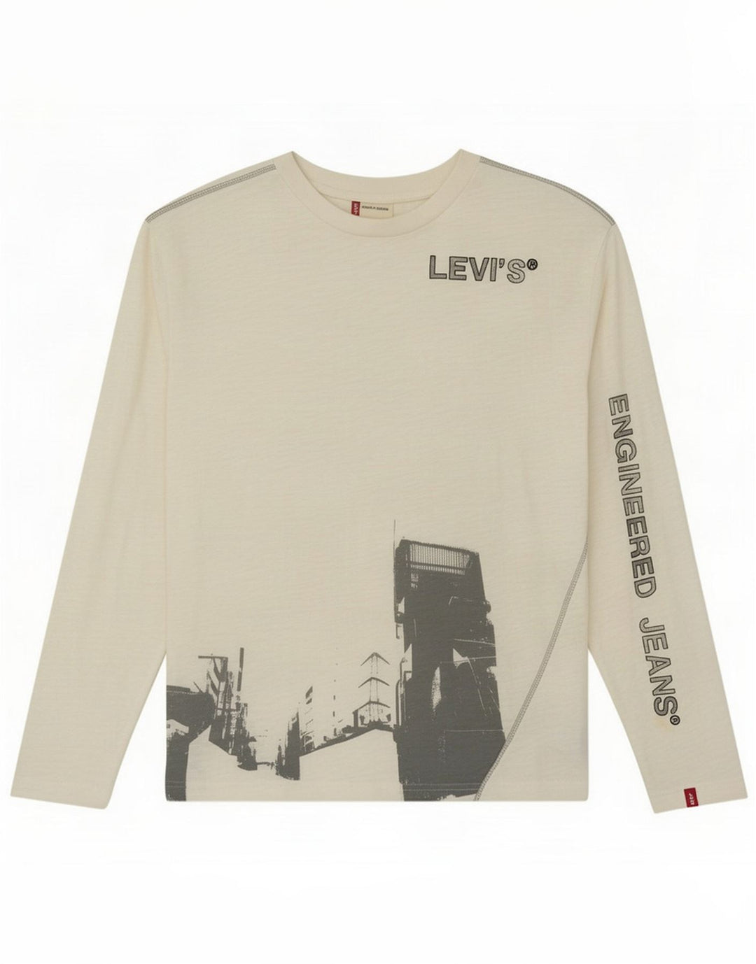 Levi's Mens Engineered Jeans Graphic Top Manga larga Algodón blanco grande