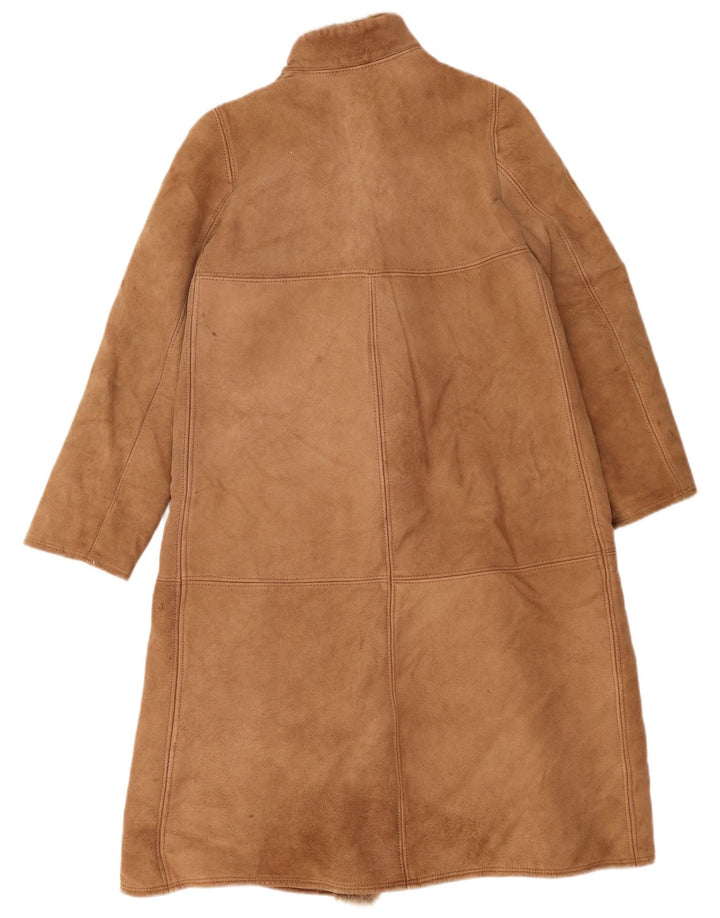 Vintage mujer shearling abrigo IT 44 cuero marrón medio